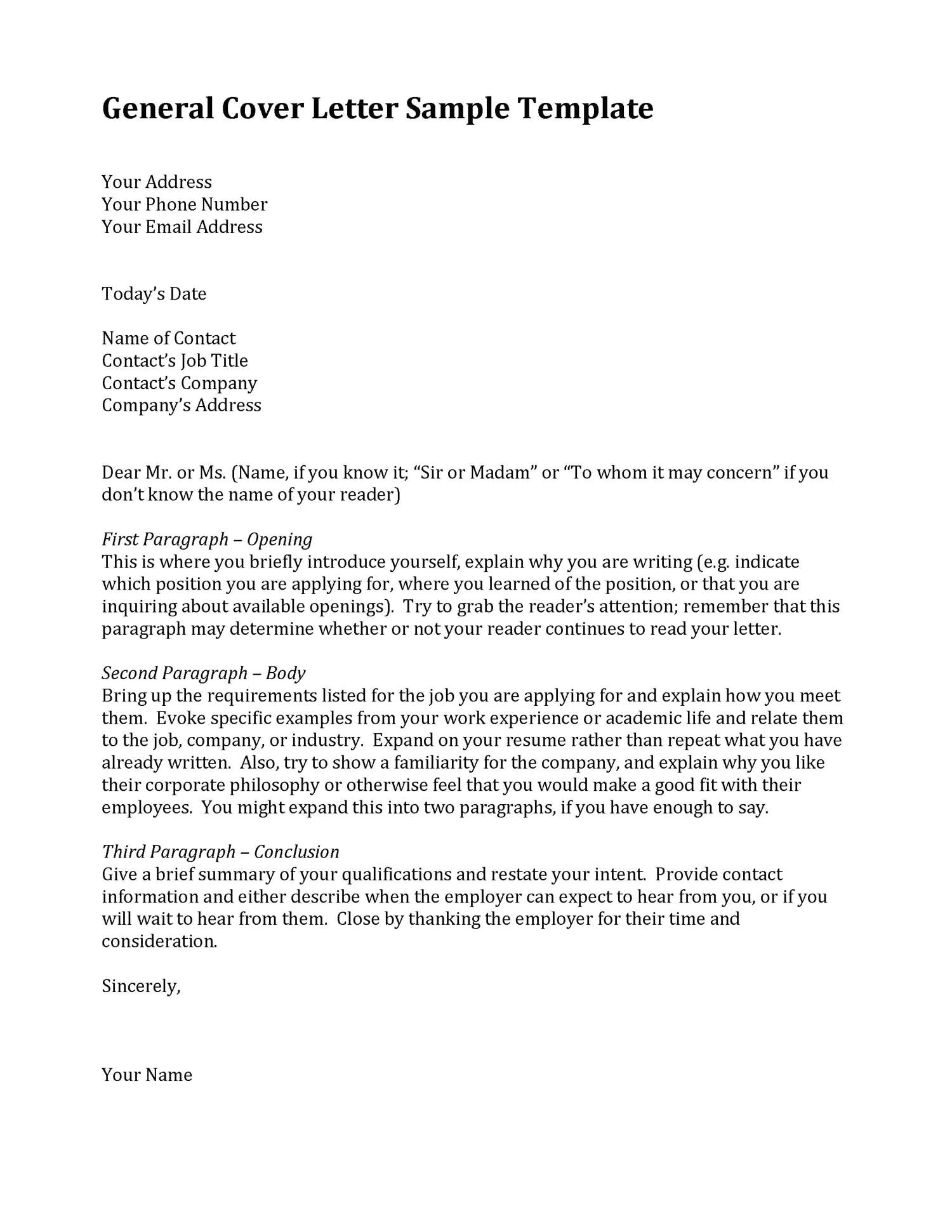 Cover Letter Not For A Specific Job Sample Cover Letter Cover Letter 