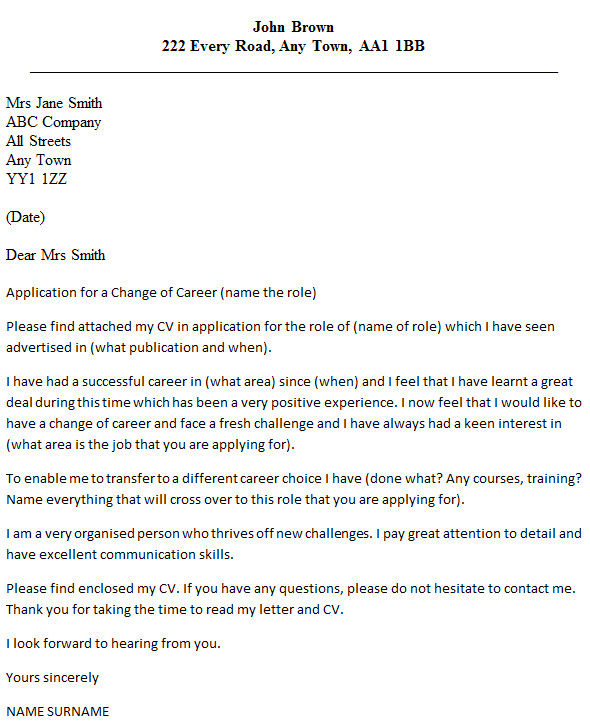 Cover Letters for Career Changers Career Change Cover Letter Example Icover org Uk