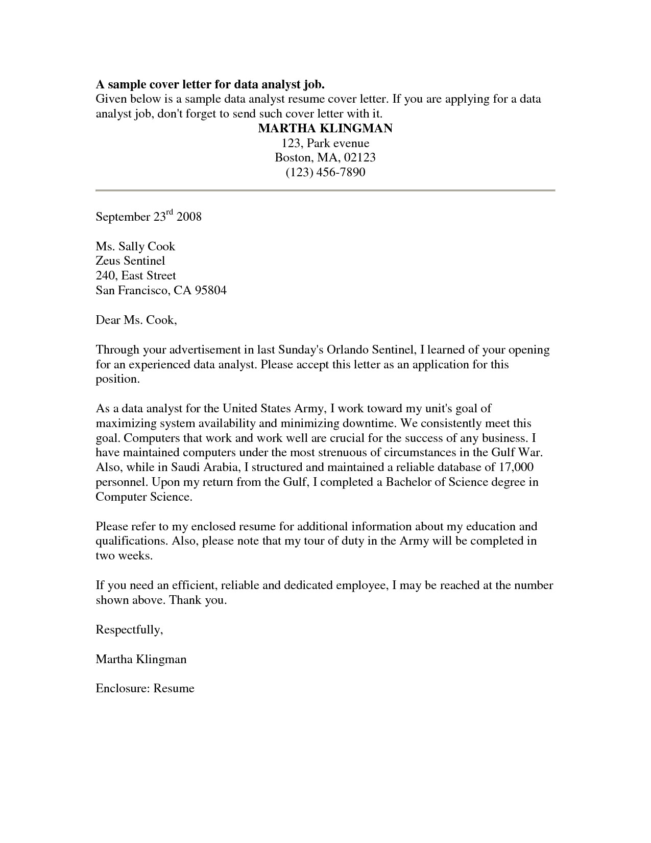 Cover Letters for Internal Positions Cover Letter for Internal Position Sample Cover Letters
