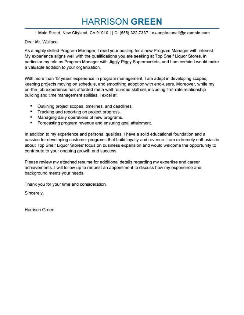 Cover Letters for Managers Best Management Cover Letter Examples Livecareer