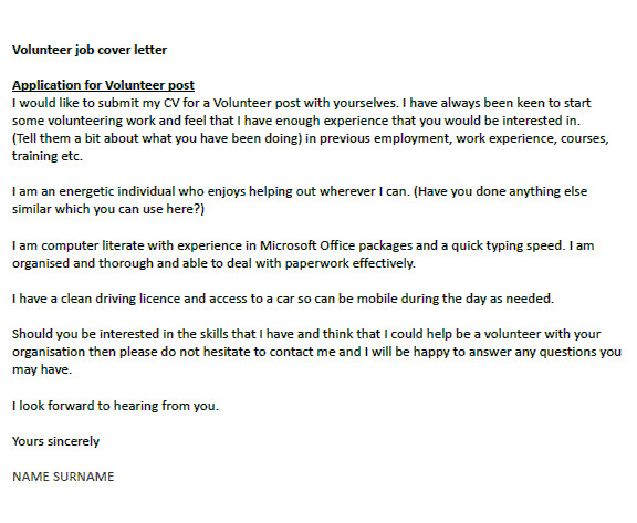 Covering Letter for Volunteer Work Application Letter to Be A Volunteer Help Dissertation