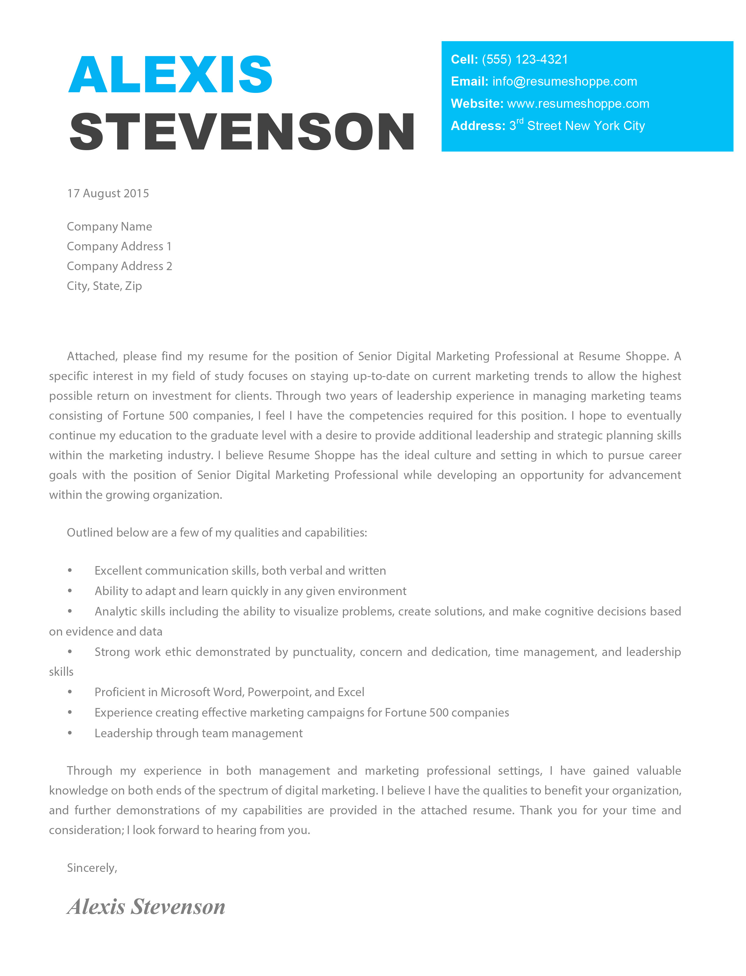 Creative Cover Letters for Marketing the Alexis Cover Letter Creative Cover Letter