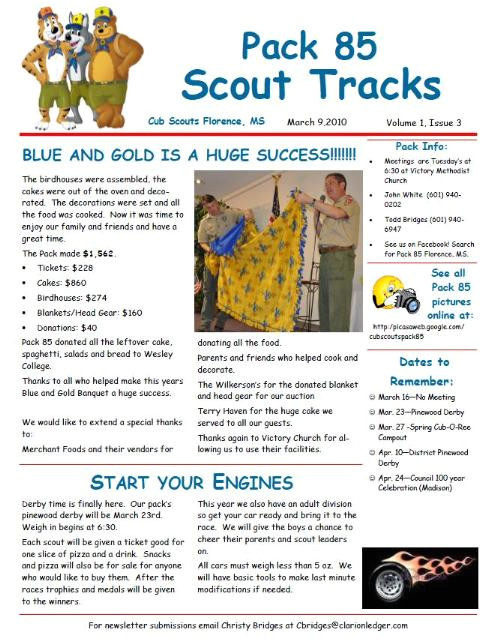 Cub Scout Pack Newsletter Template Public Newsletter Cub Scout Pack 85 Florence Mississippi