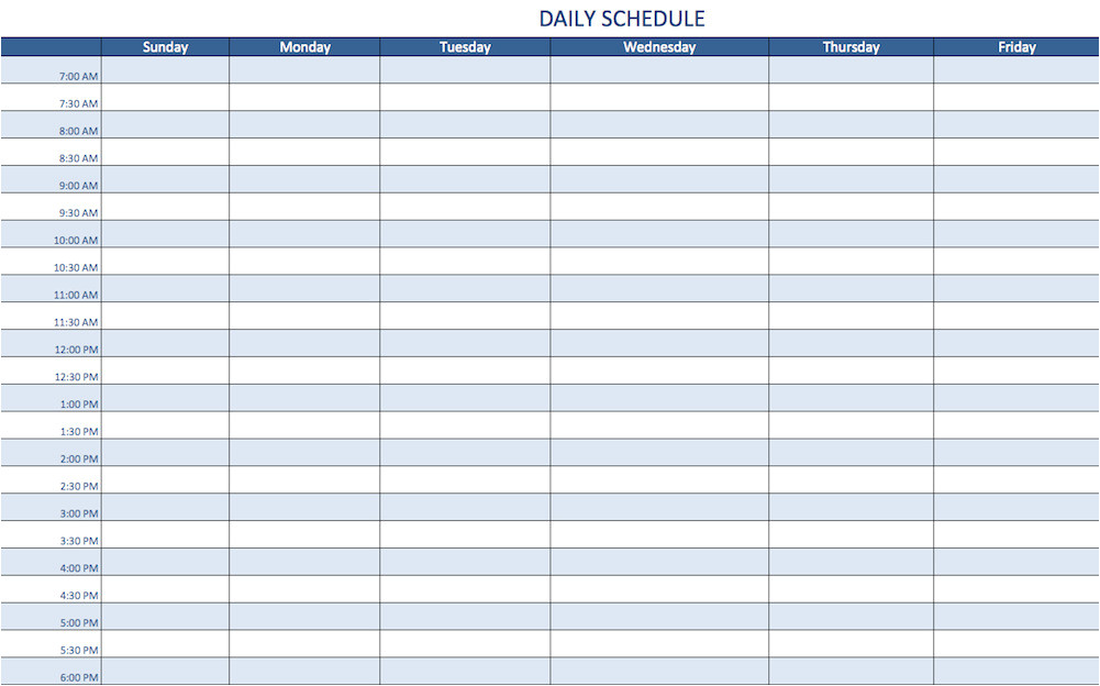 Daily Calendar Template 30 Minute Increments Appointment Schedule Template 30 Minute Increments