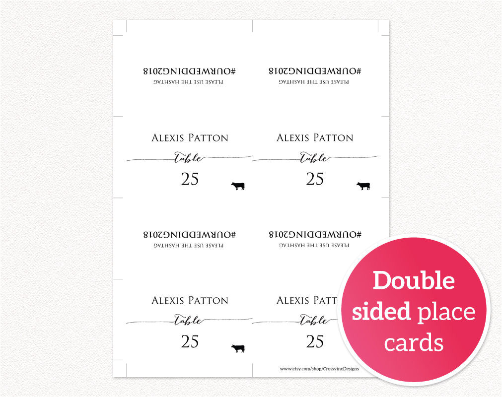Double Sided Place Card Template Hashtag Place Cards Wedding Templates and Printables