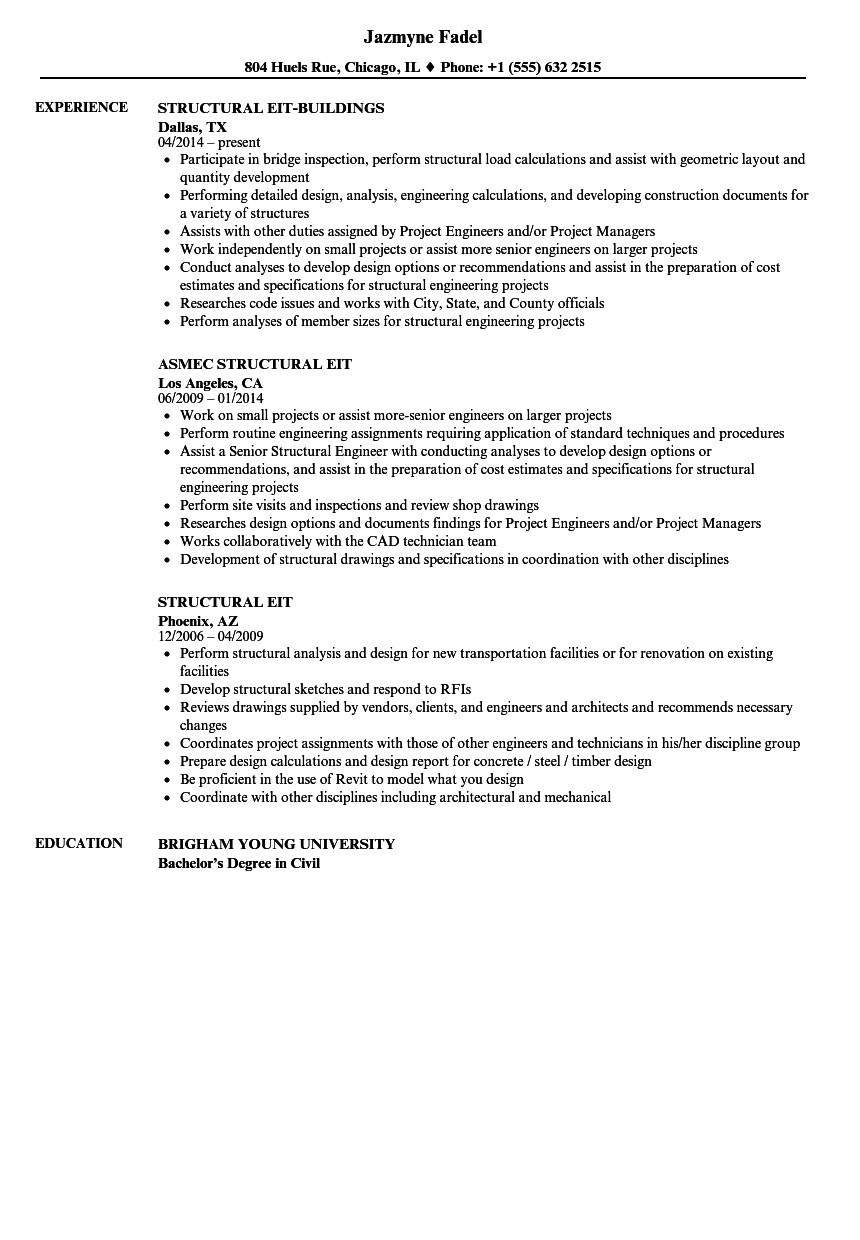 Eit Resume Sample Structural Eit Resume Samples Velvet Jobs