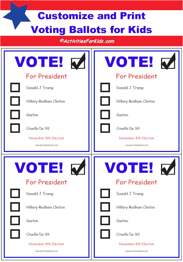 Election Ballots Template Printable Voting Ballots for Kids Add Your Candidates