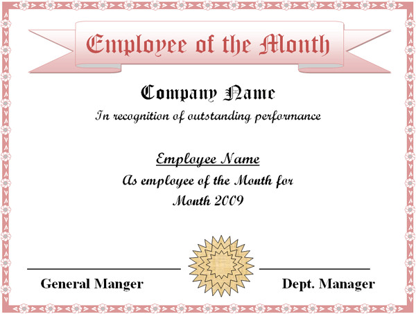 Employee Of the Month Certificate Template with Picture Employee Of the Month Certificate Template Excel Xlts