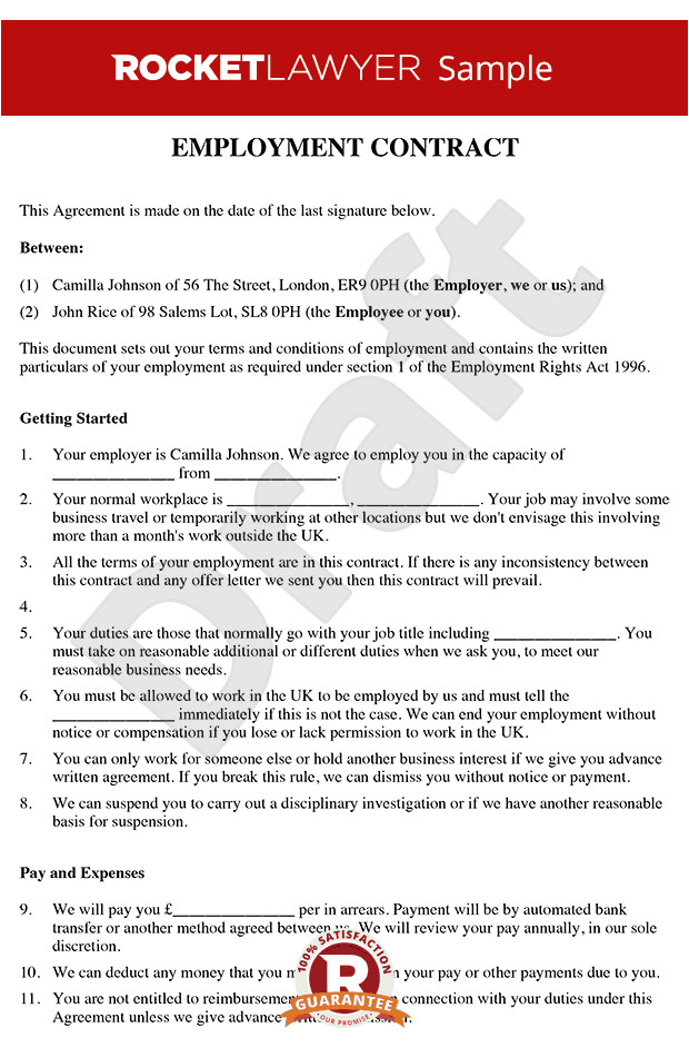 Employers Contract Template Employment Contract Template Free Contract Of Employment
