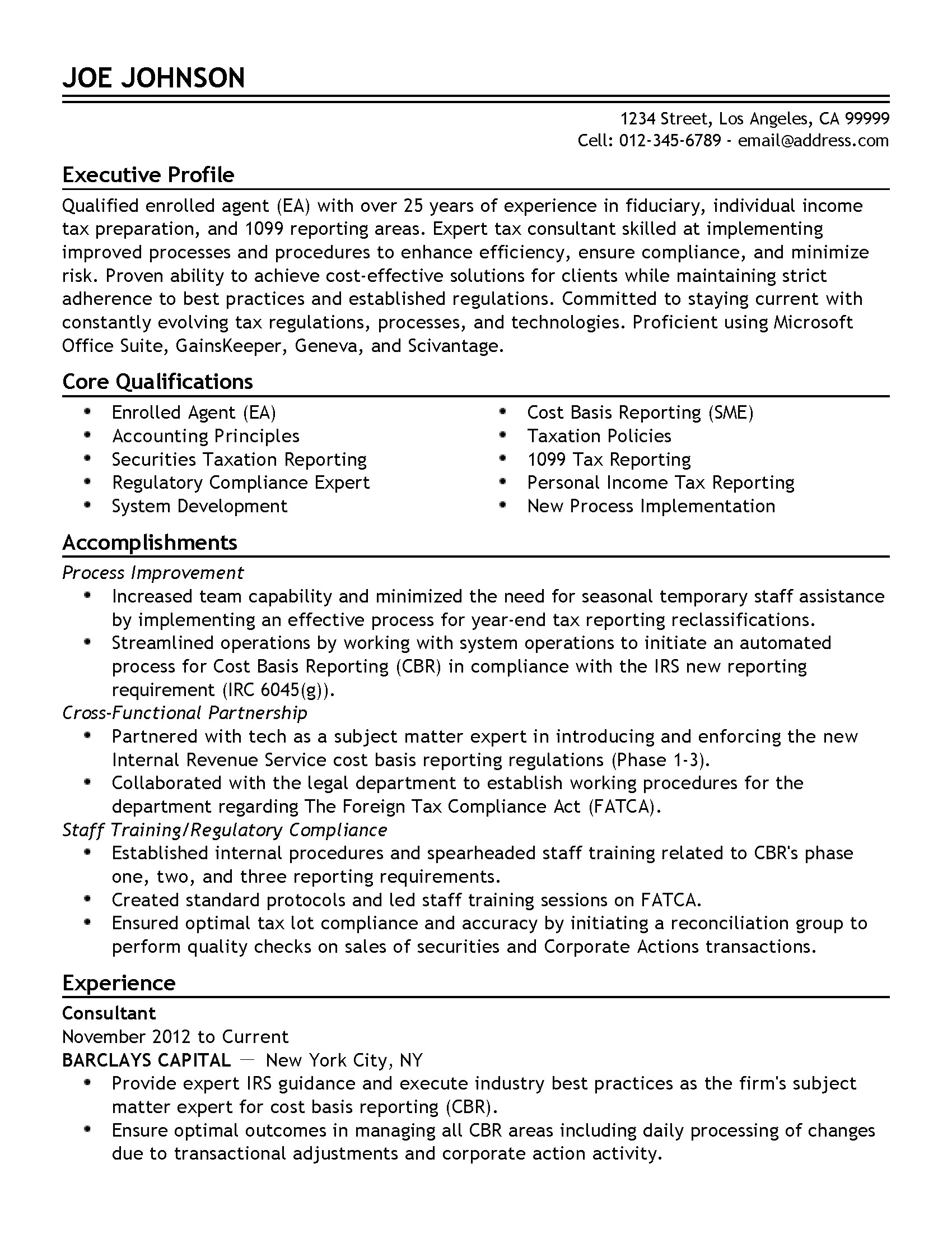 Enrolled Agent Resume Sample Professional Enrolled Agent Templates to Showcase Your