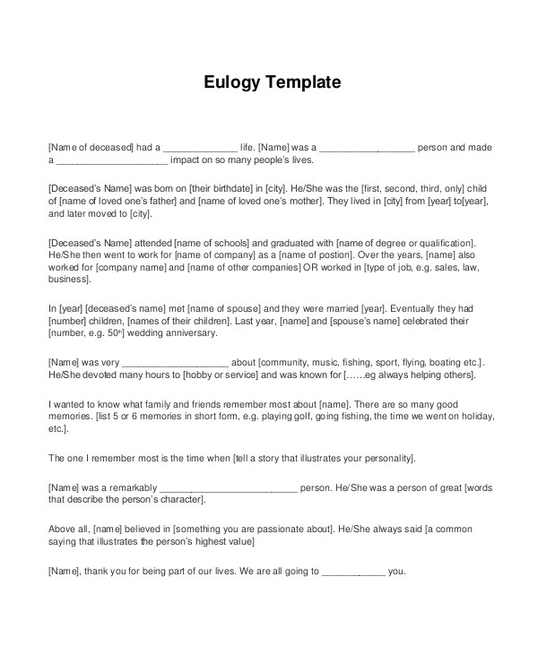 Eulogy Template for A Friend Eulogy Template 10 Free Pdf Documents Download Free