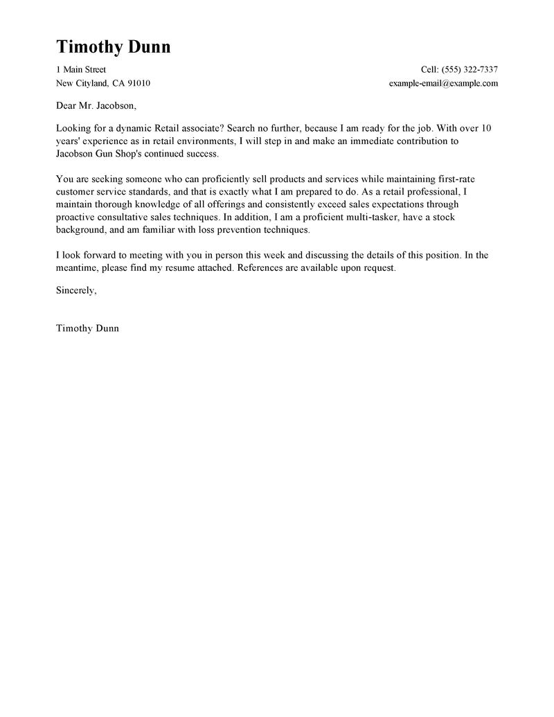 Example Of A Cover Letter for Retail Best Retail Cover Letter Examples Livecareer