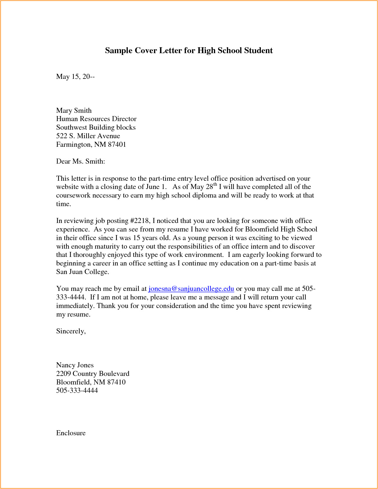 Examples Of Cover Letters for High School Students 9 Highschool Cover Letter Invoice Template Download