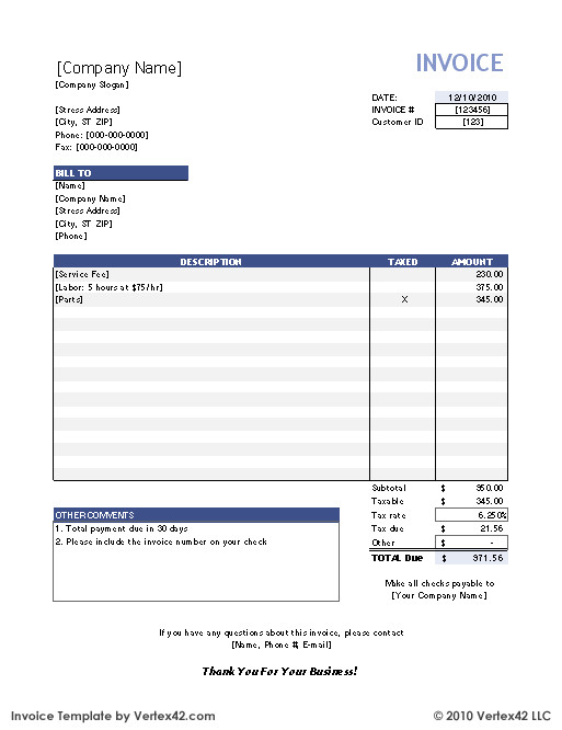 Exel Invoice Template Free Invoice Template for Excel