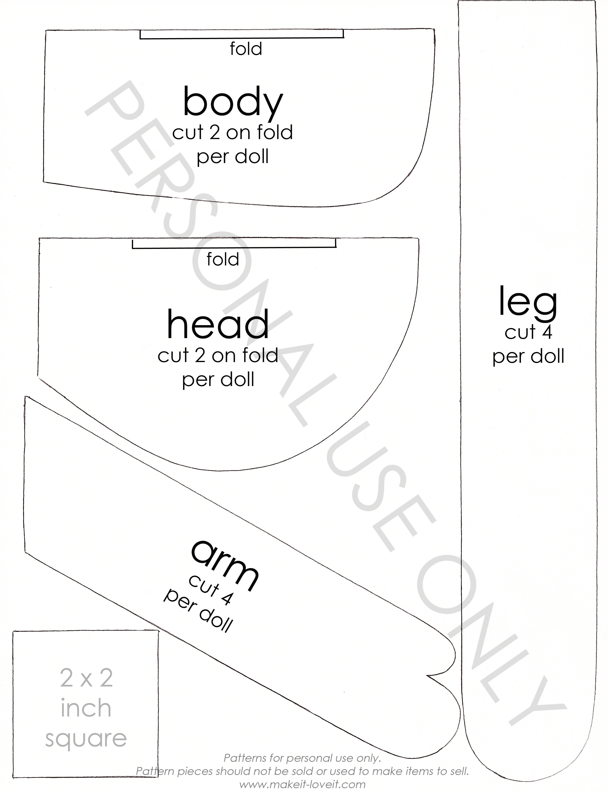 Fabric Doll Template Free Pattern Pieces Make It and Love It