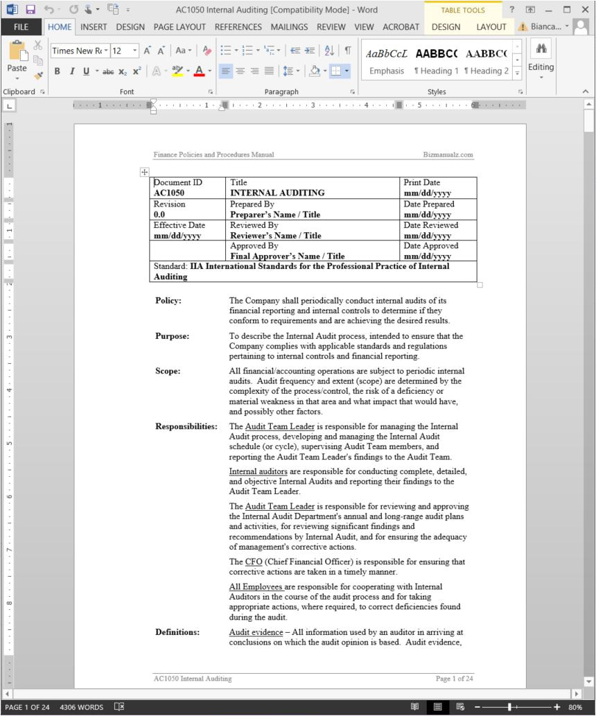 Finance sop Template Finance Policies Procedures Manual Template Finance