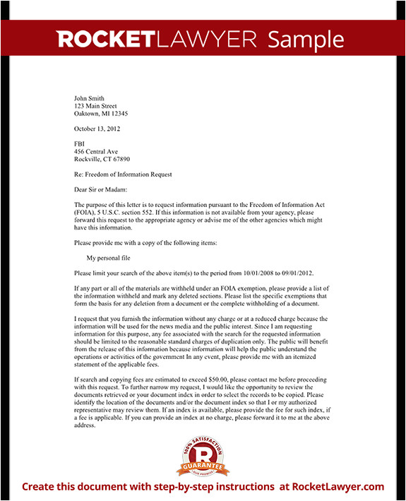 Foia Request Template Freedom Of Information Request Letter Template with Sample