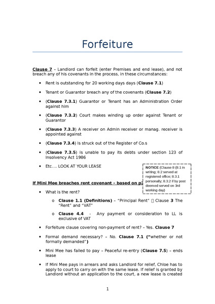 Forfeiture Notice Template Landlord 39 S Remedies for Breach Oxbridge Notes the United