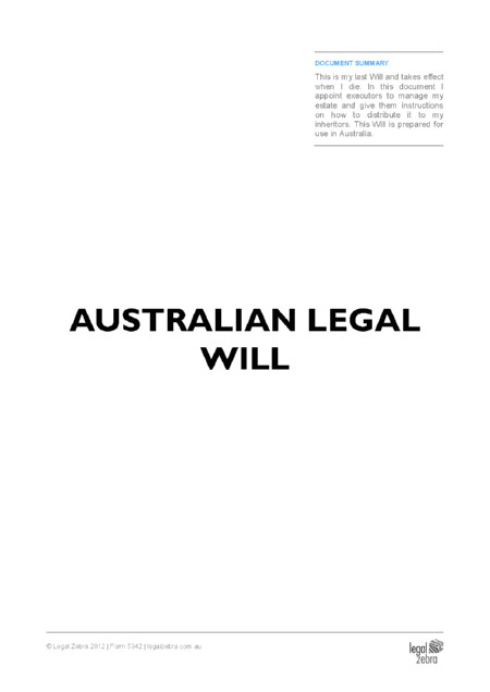 Free Australian Will Template Australian Online Legal Templates Advice Legal Zebra