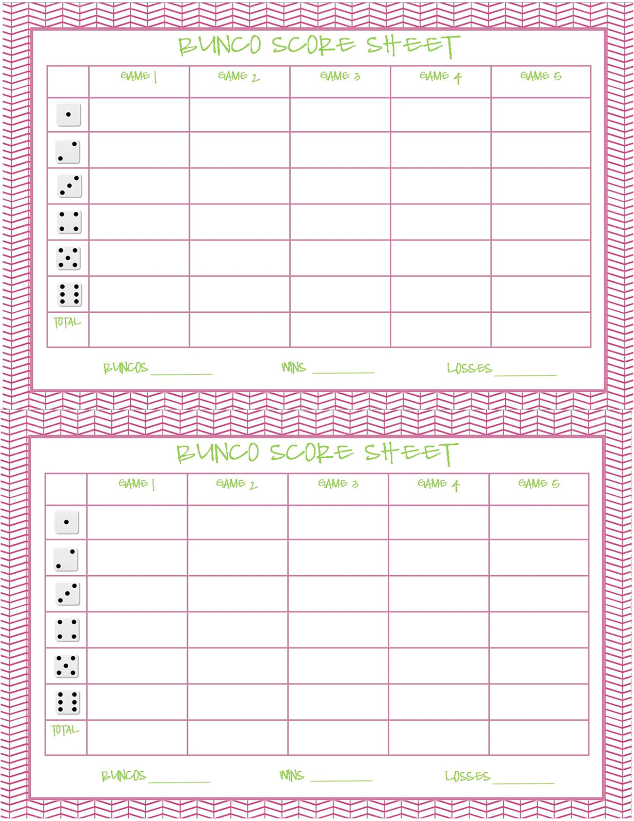 Free Bunco Scorecard Template Williamson ga us