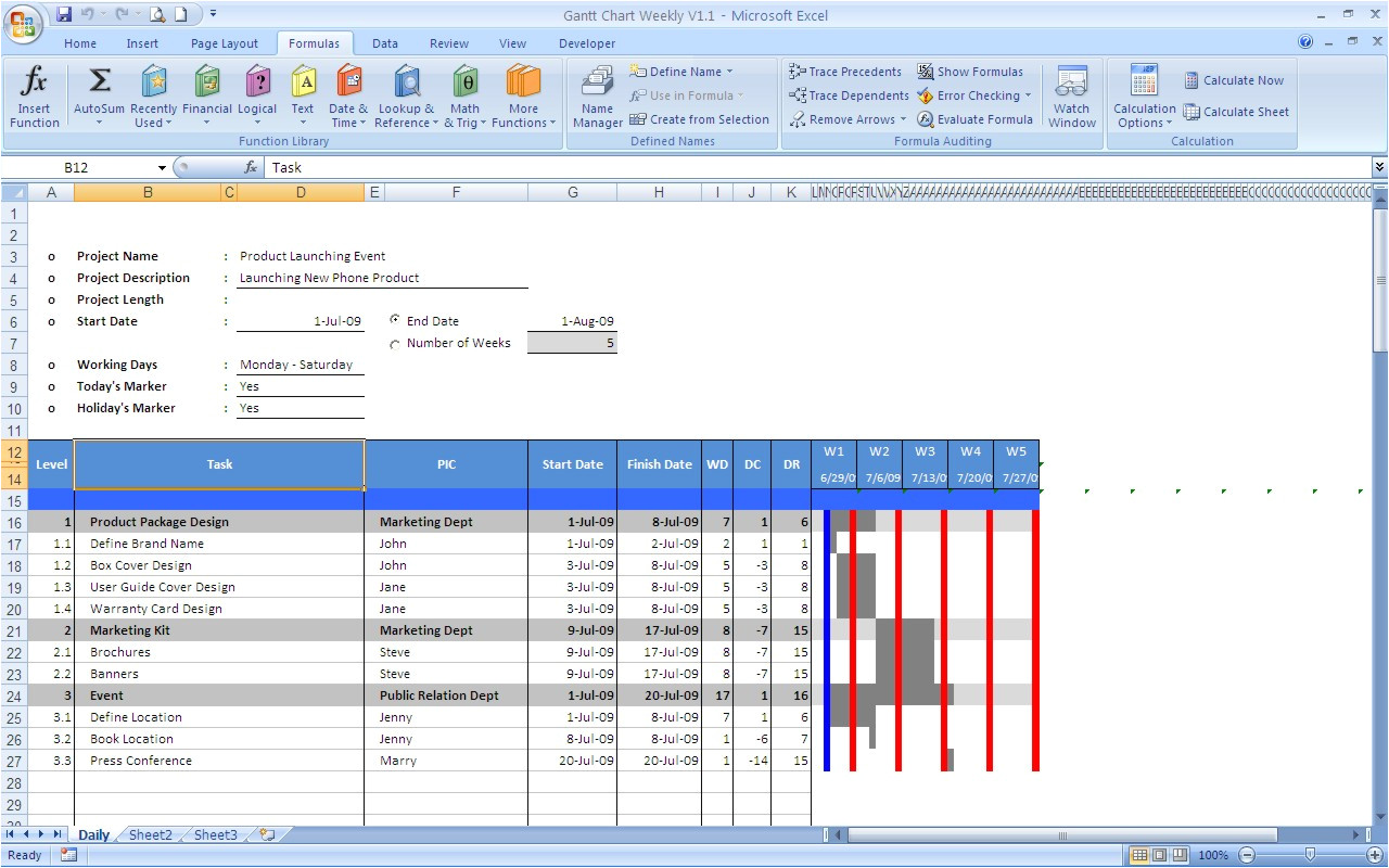 Free Gantt Chart Template for Excel 2007 Gantt Chart Excel Templates