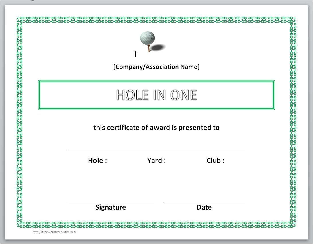 Free Hole In One Certificate Template 13 Free Certificate Templates for Word Microsoft and