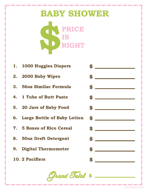 Free Printable Price is Right Baby Shower Game Template Printable Price ...