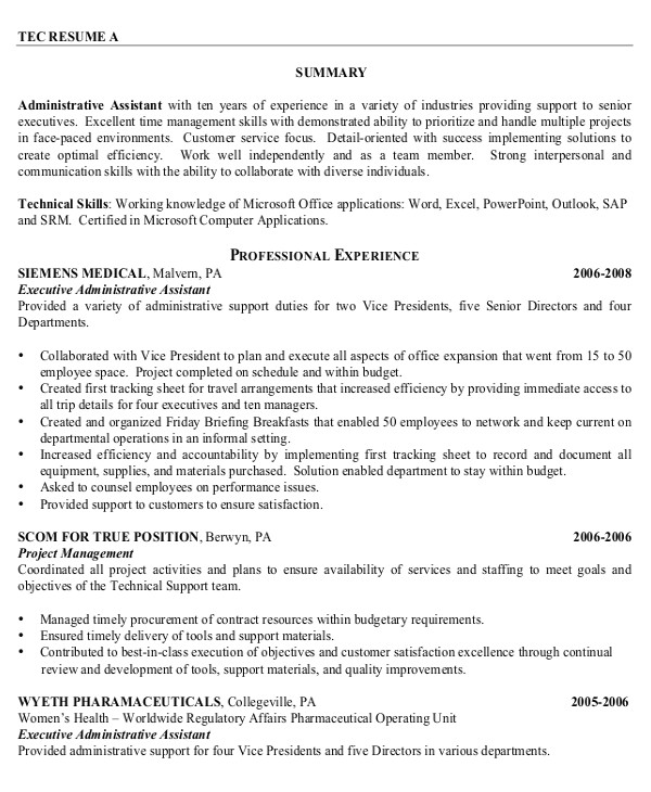 Free Sample Resumes for Administrative assistants 10 Executive Administrative assistant Resume Templates