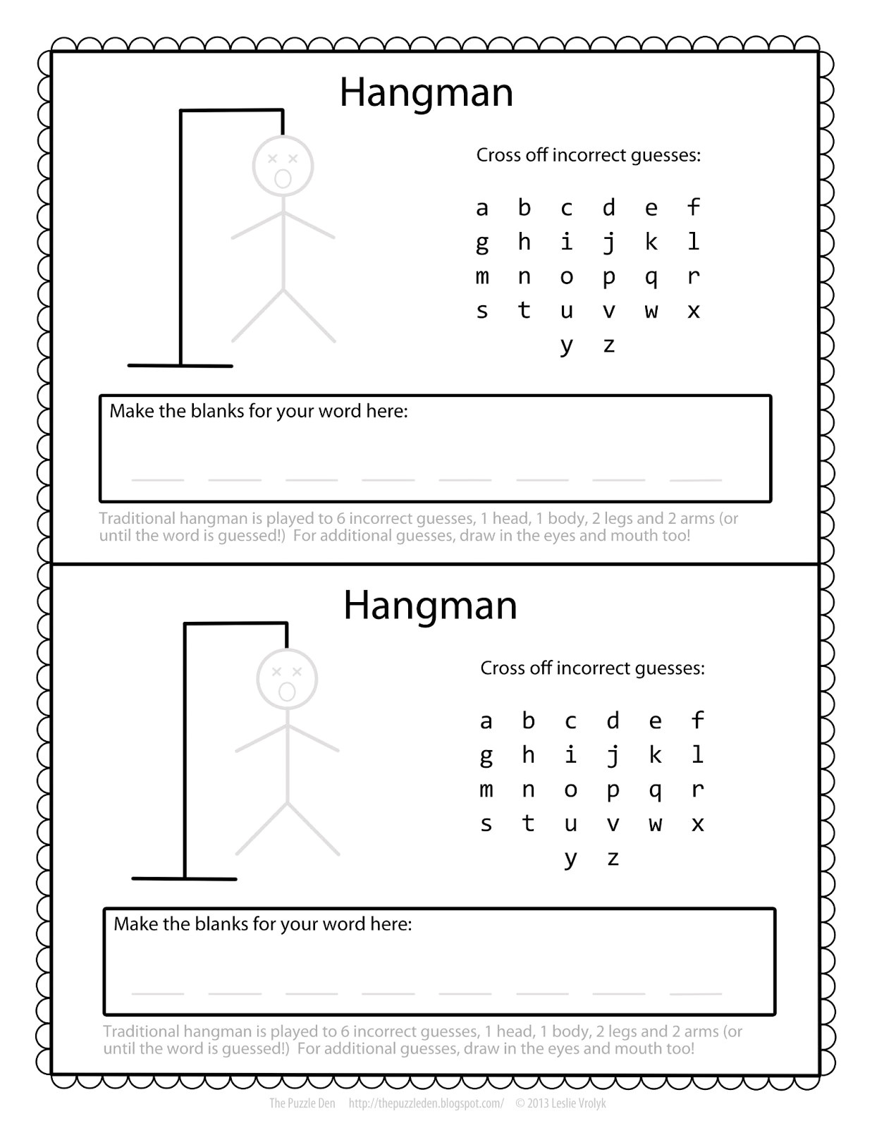 Hangman Template the Puzzle Den March 2013