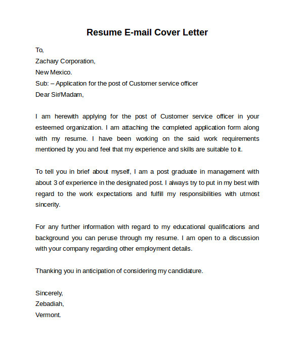 How to Mail A Resume and Cover Letter Email Cover Letter 7 Free Samples Examples formats