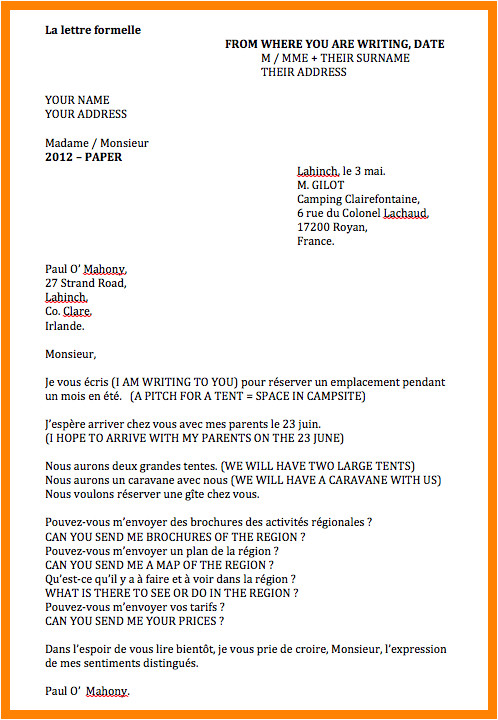 sample cover letter in french