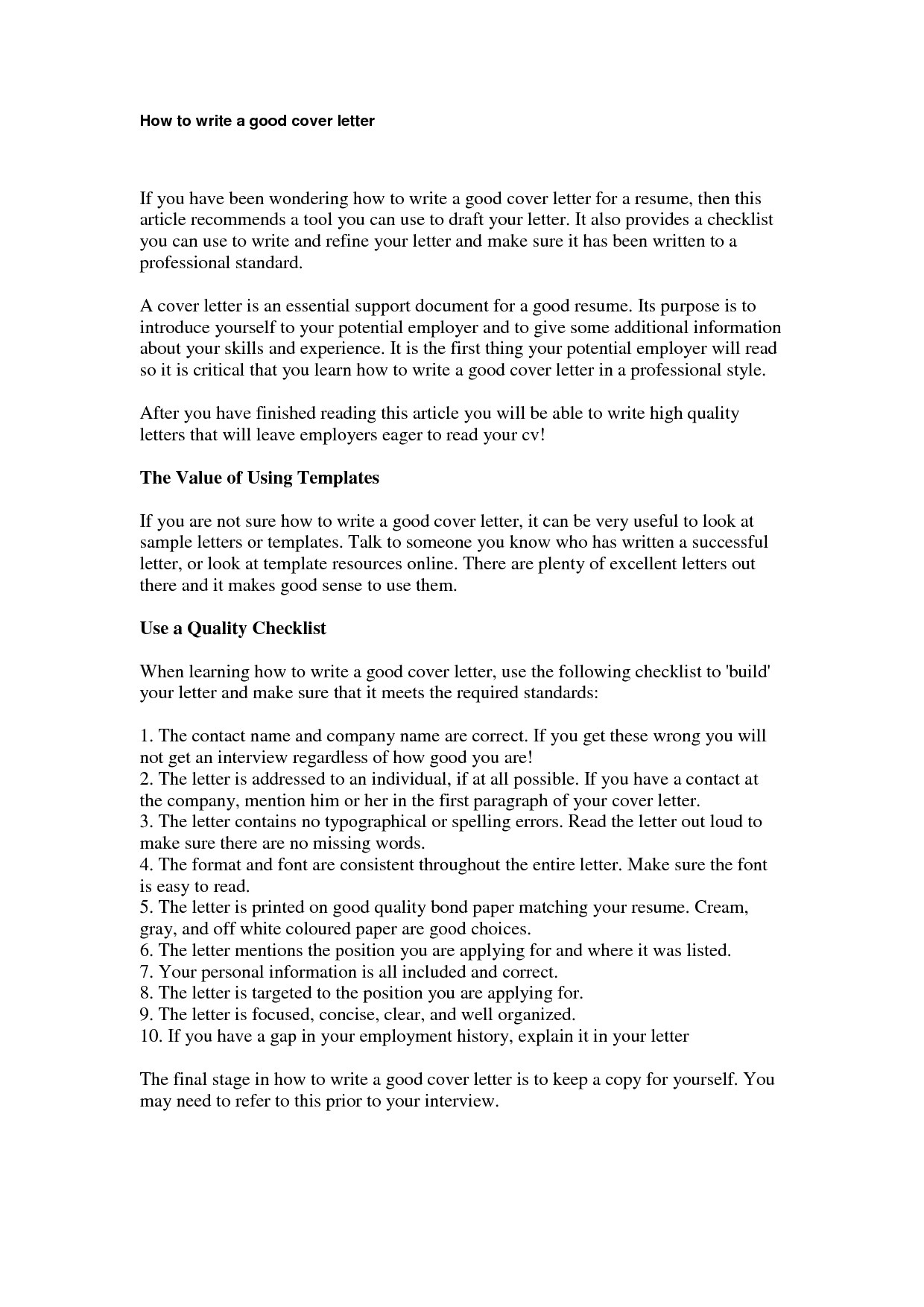 How to Write A Proper Resume and Cover Letter How to Write A Good Cover Letter Gplusnick