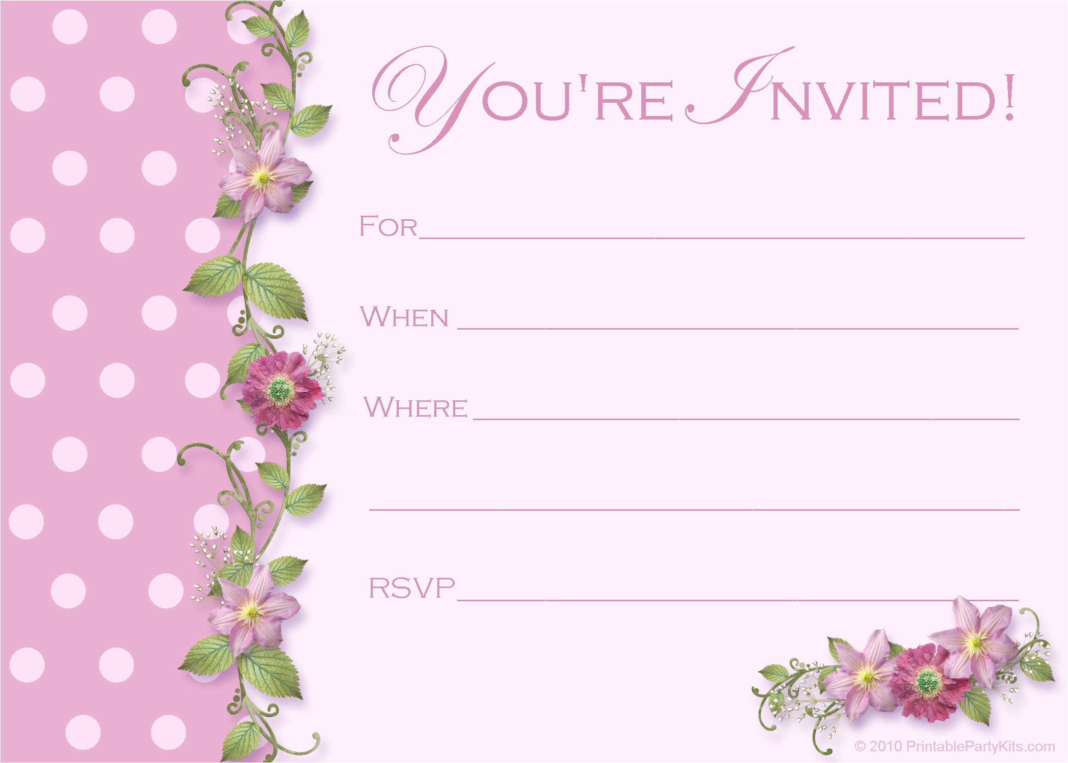 Invitiation Template Free Pink Polka Dot Party Invitations Printable Party Kits