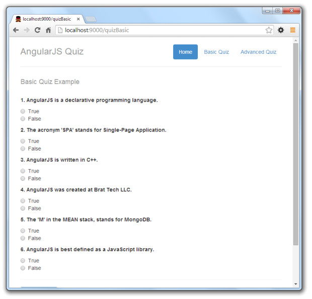 Javascript Quiz Template Data Driven forms with Angularjs S Two Way Data Binding