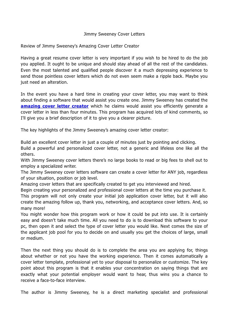 Jim Sweeney Cover Letter Jimmy Sweeney Cover Letters