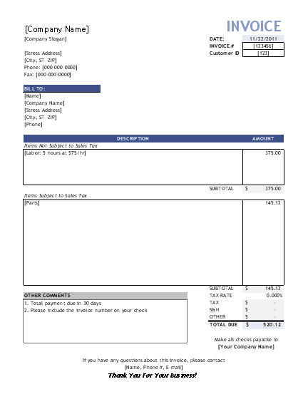 Labor Receipt Template Service Invoice Template for Consultants and Service Providers