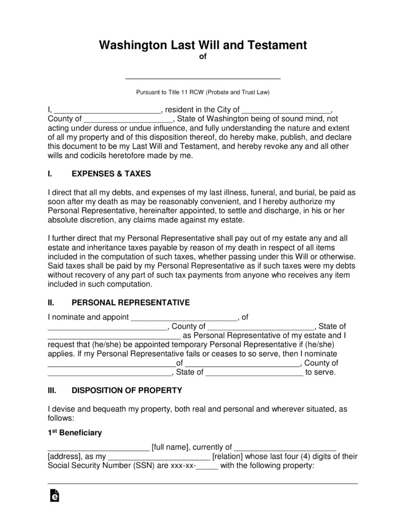 Last Will and Testament Free Template Maryland Free Washington Last Will and Testament Template Pdf