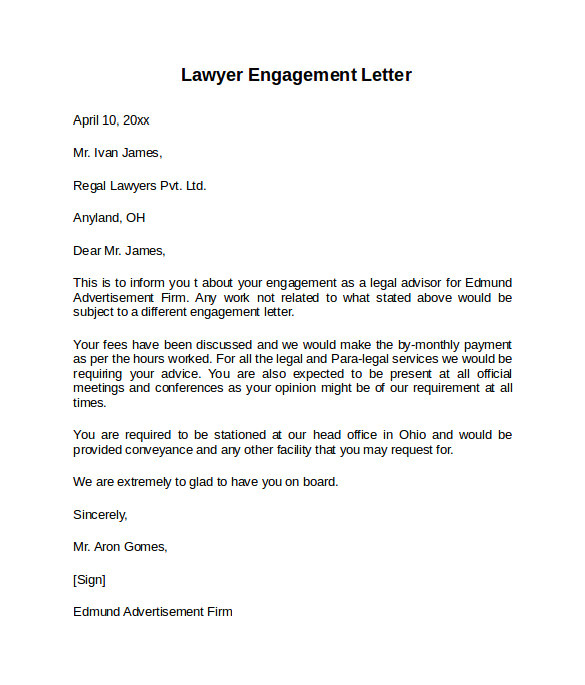 Legal Engagement Letter Template 9 Sample Engagement Letters to Download Sample Templates