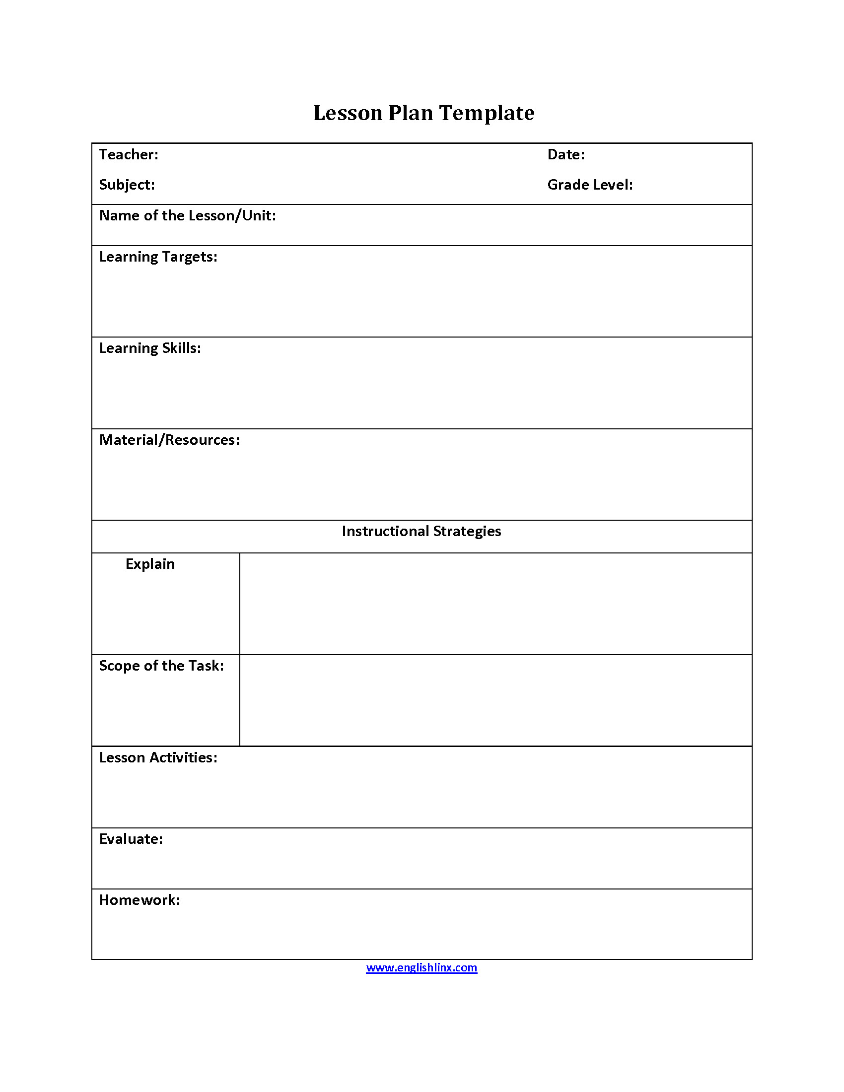 Lessonplan Template Lesson Plan Template