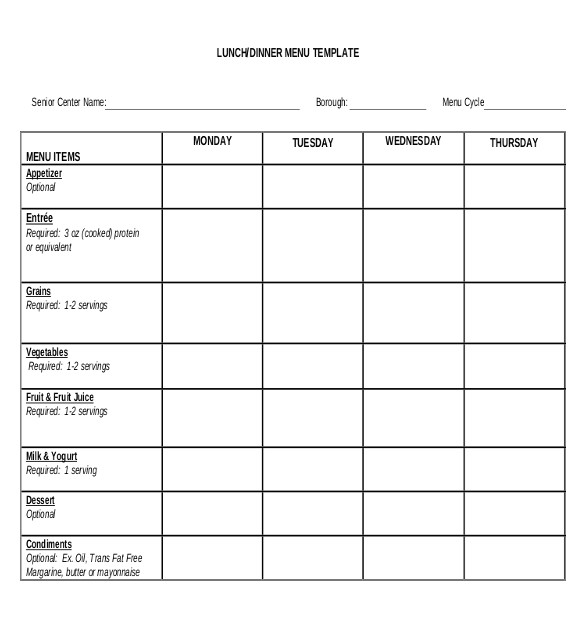 Lunch Roster Template Menu Templates 40 Free Excel Pdf Word Psd Documents