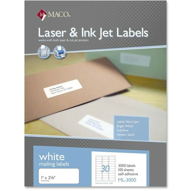 Maco Laser and Inkjet Labels Template Maco White Laser Ink Jet Address Label Ml3000 15965059000