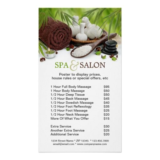 Massage Price List Template Spa Massage Salon Menu Of Services Poster Massage Price
