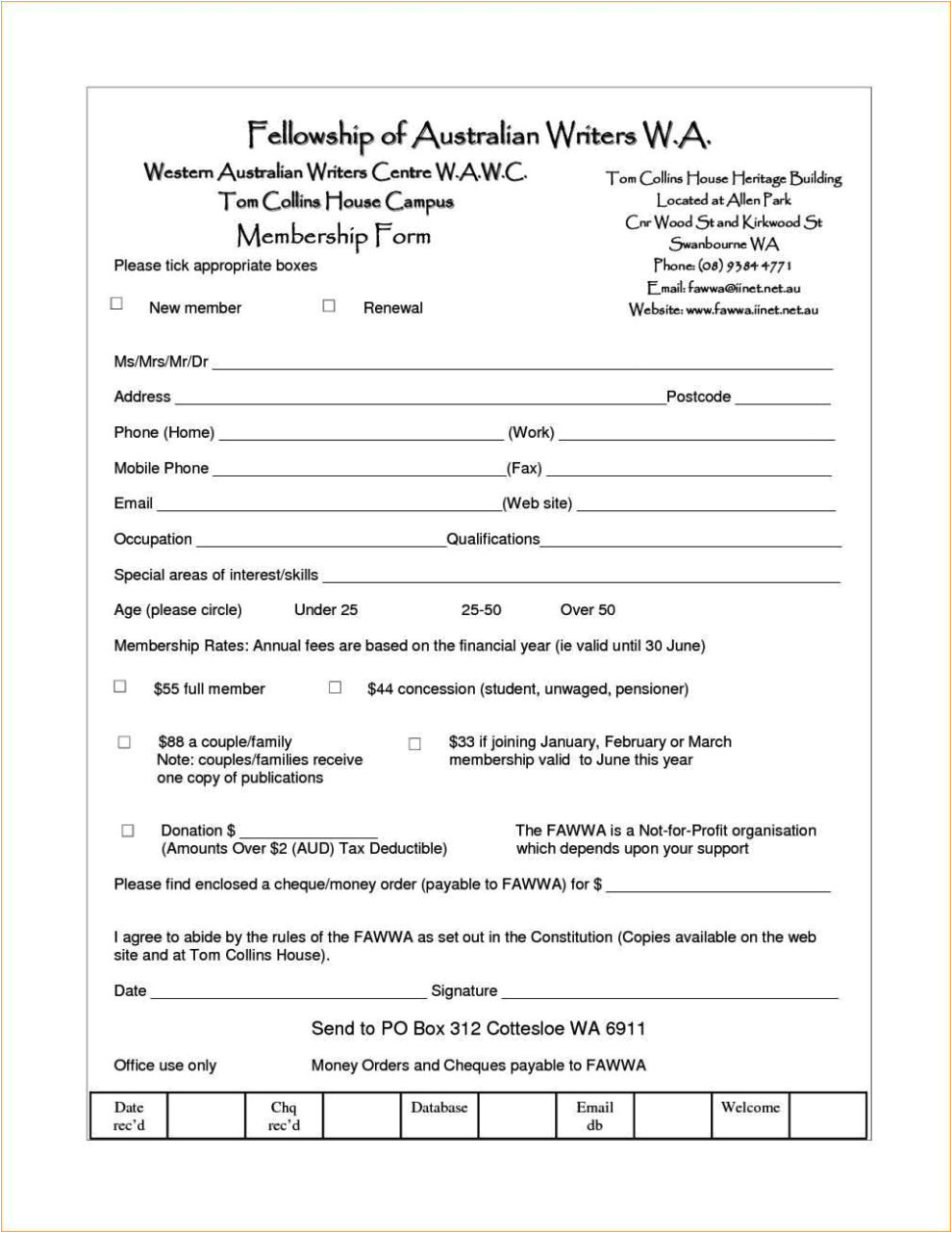 membership application form template word