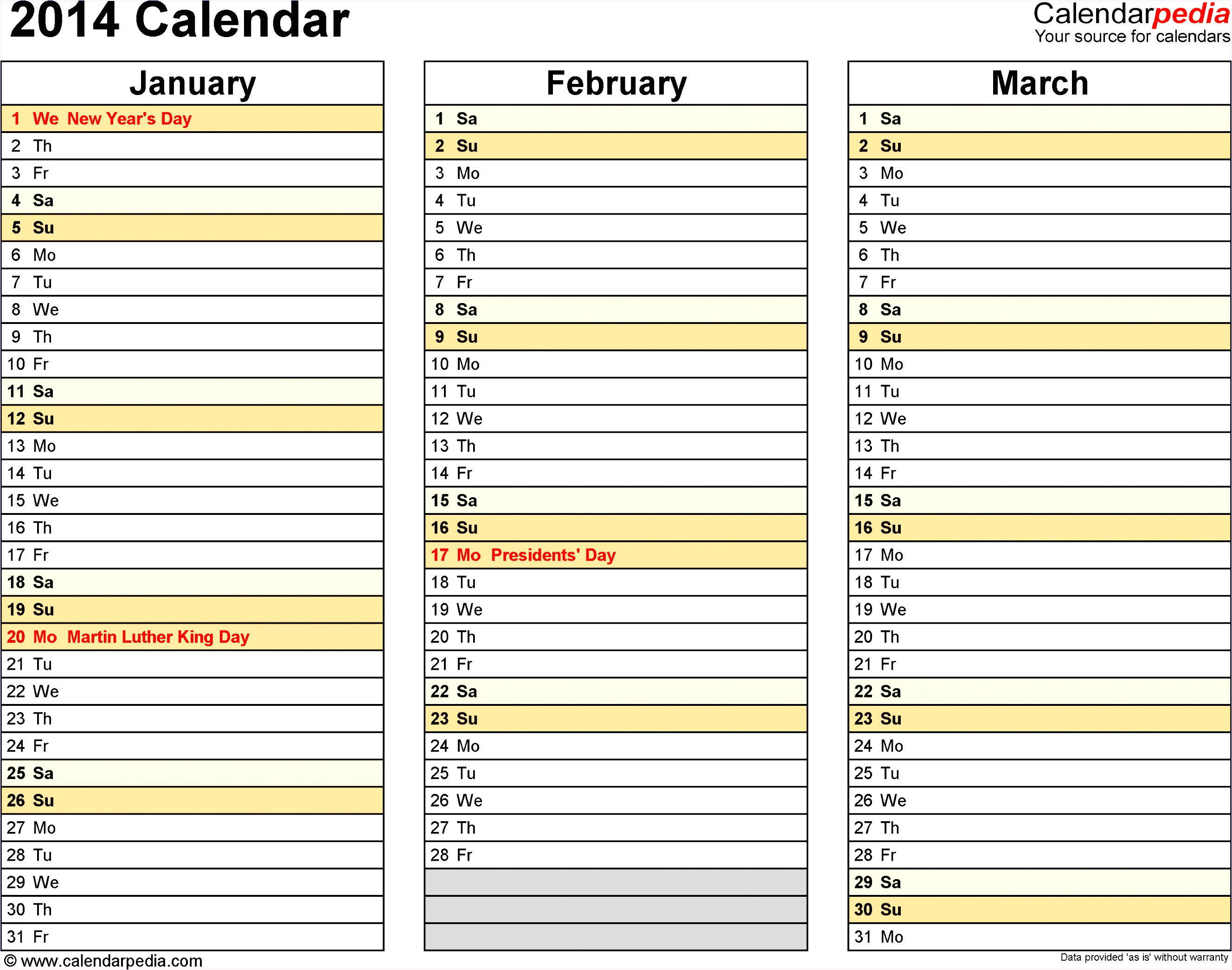 Microsoft Excel Calendar Templates 2014 Williamson