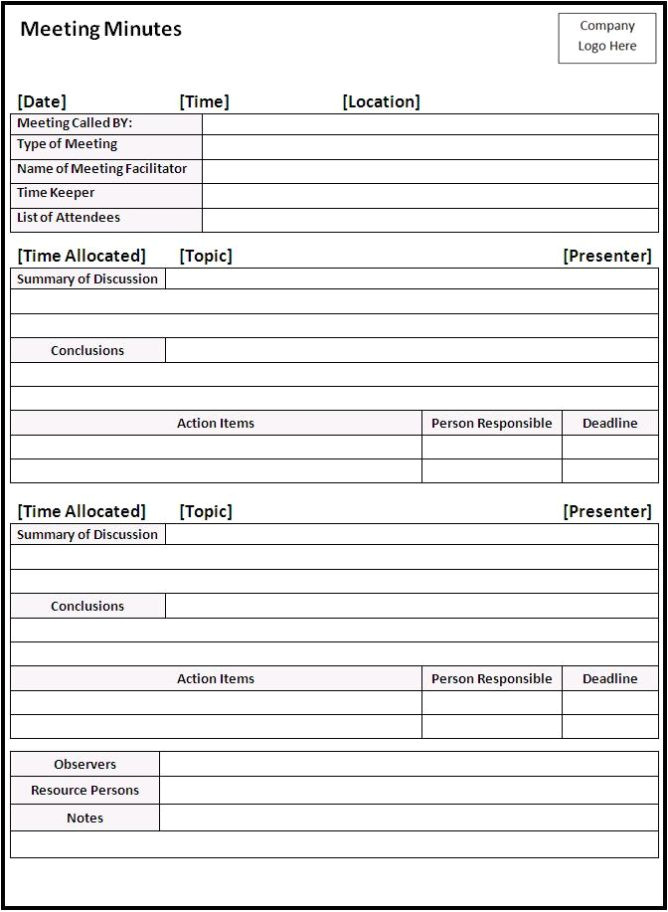 Minute formats Templates Meeting Minutes Template Word Excel Doc Calendar