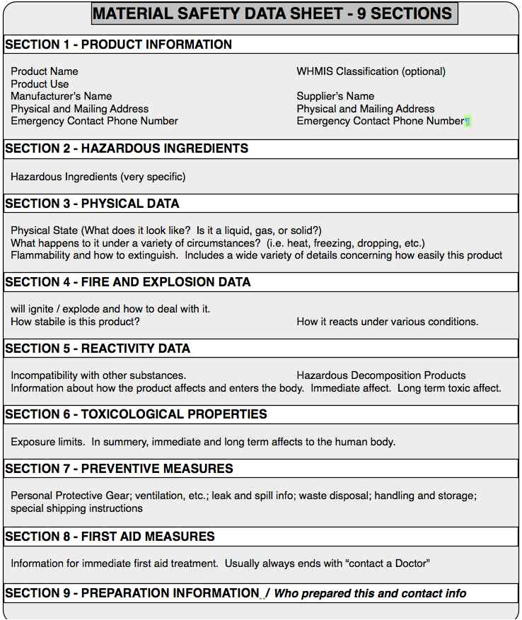 Msds Templates Whmis Material Safety Data Sheet williamsonga.us
