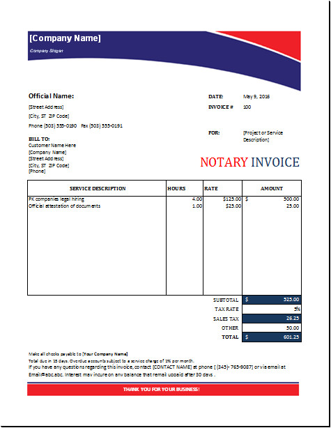 Notary Receipt Template Notary Invoice Template for Excel Excel Invoice Templates