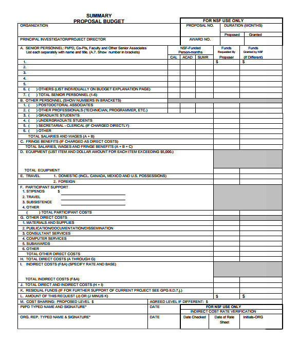 Nsf Budget Template 7 Budget Proposal Templates Free Samples Examples