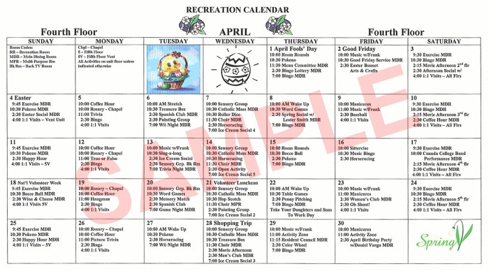 Nursing Home Activity Calendar Template Nursing Home Activity Calendars Calendar Printable 2018