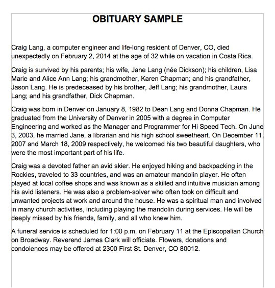 Obituaries Examples Templates 25 Obituary Templates and Samples Template Lab